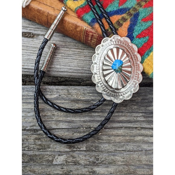 Vintage Other - Vintage Turquoise Concho Bolo Tie // Western Bolo String Tie